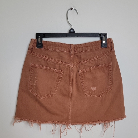 Free People Distressed Brown Mini Skirt Size 29 - Picture 4 of 4